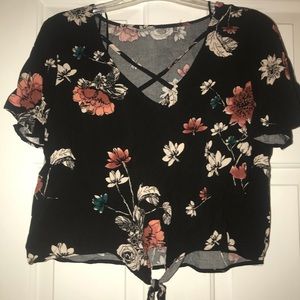Black Crop Top With Colorful Flower Detailing